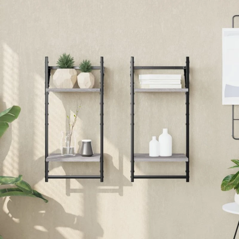 vidaXL væghylder 2 stk. m. stænger 30x25x65 cm – grå sonoma