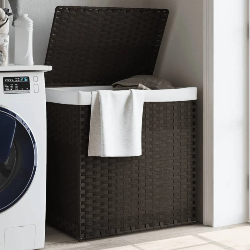 vidaXL vasketøjskurv 2-sektioner 53x35x57 cm polyrattan mørkebrun
