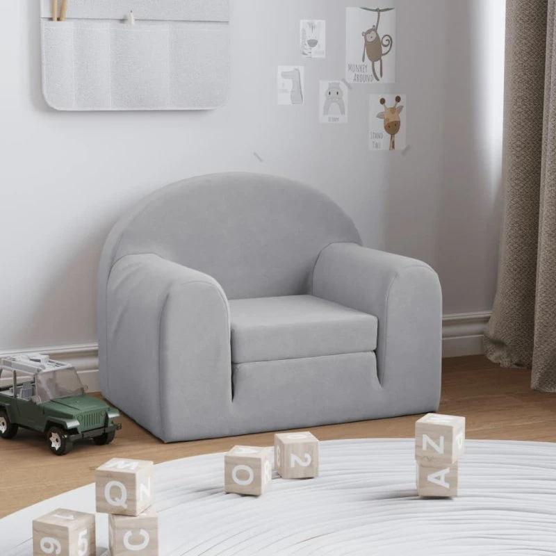 vidaXL sovesofa til børn i blødt plys lysegrå