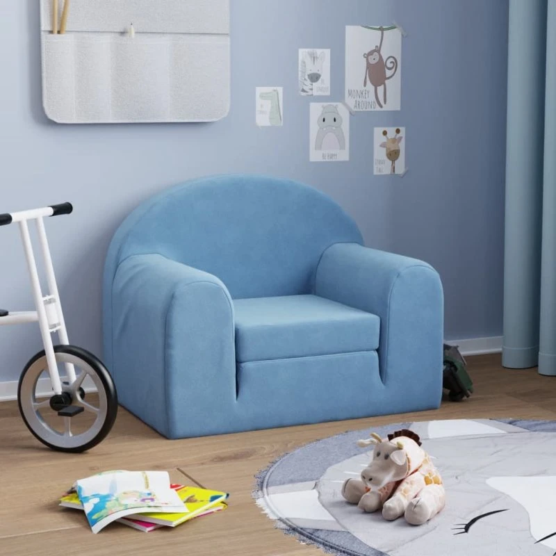 vidaXL sovesofa til børn i blødt plys, blå