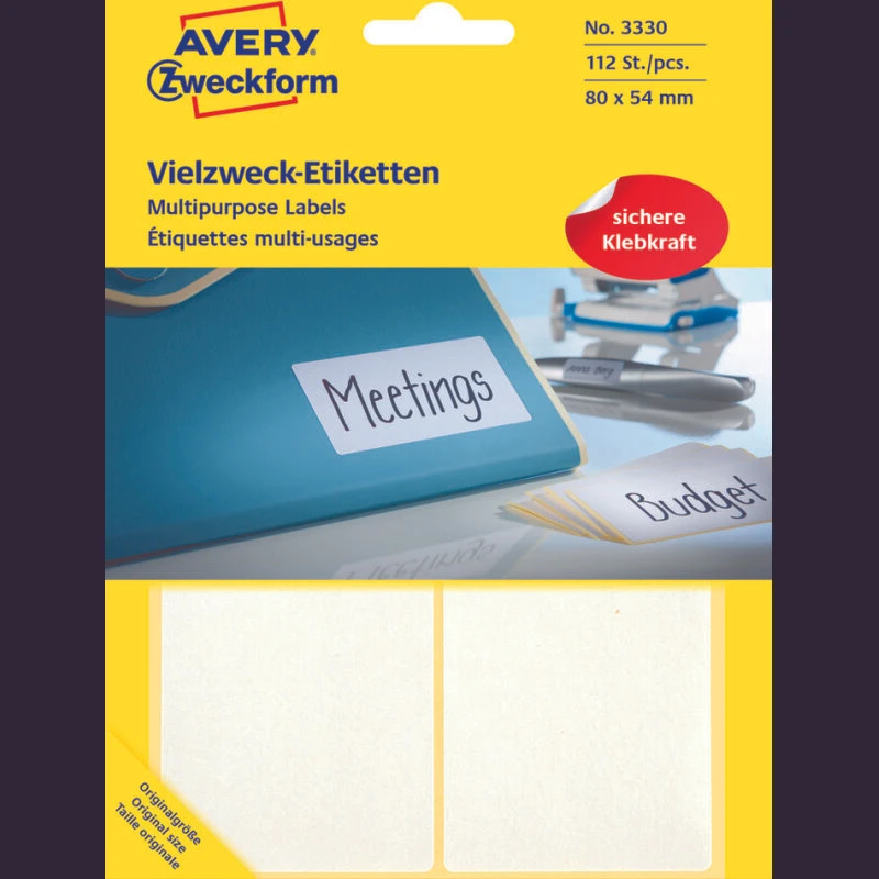Avery etiketter 80 x 54 mm, hvid - 112 stk