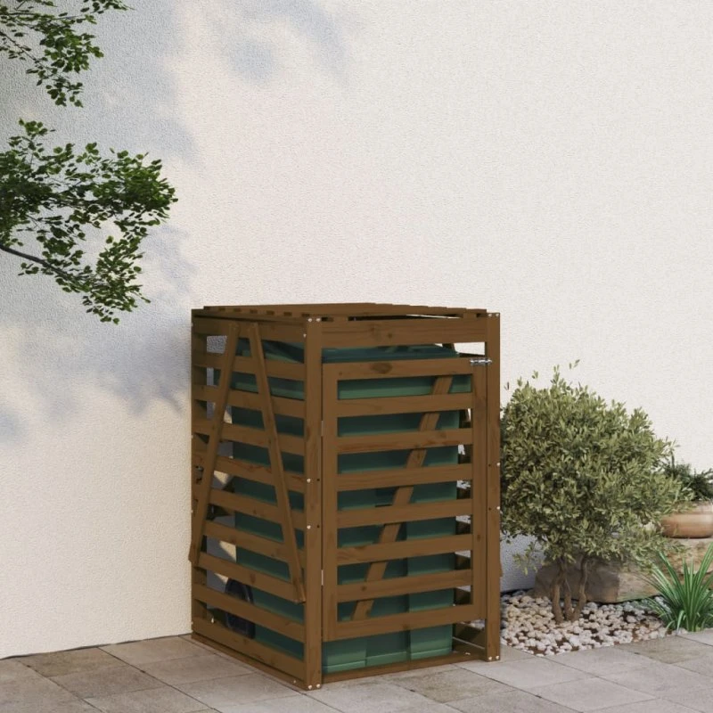 vidaXL skraldespandsskjuler 84x90x128,5 cm massivt fyrretræ, brun