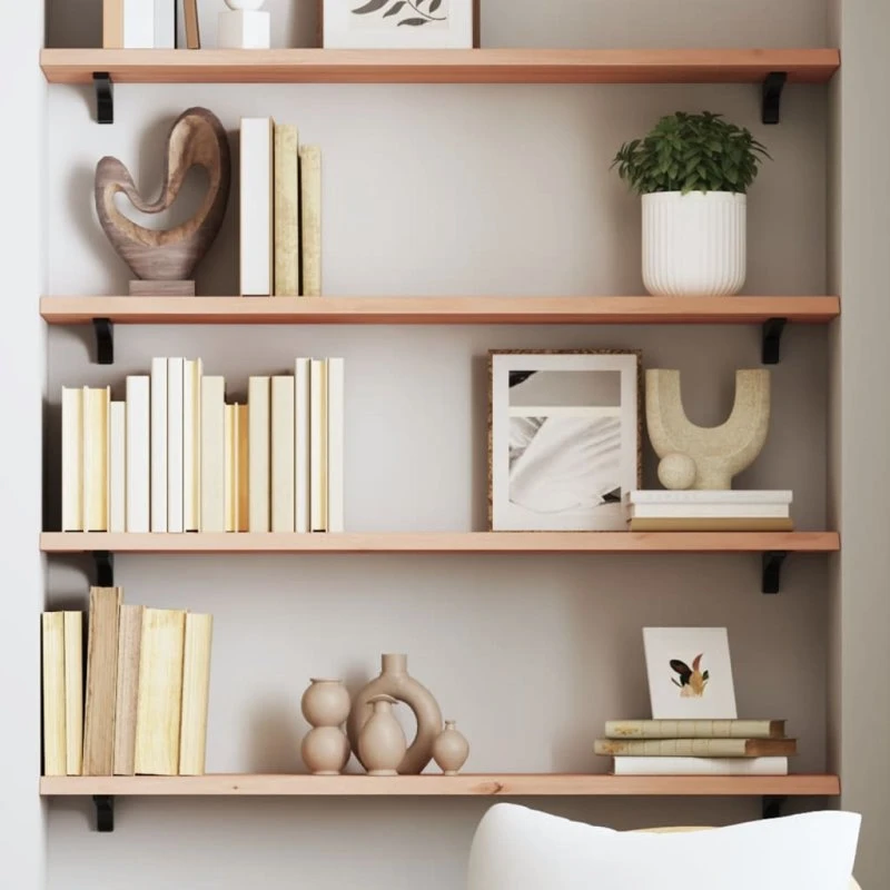 vidaXL væghylde 80x20x2 cm ubehandlet massivt egetræ