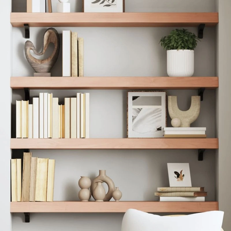 vidaXL væghylde massivt egetræ 100x20x6 cm lysebrun