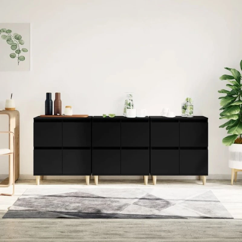 vidaXL skænke 3 stk. 60x35x70 cm sort konstrueret træ