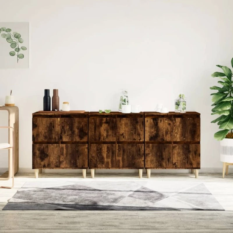 vidaXL Skænke 3 stk. 60x35x70 cm, røget egetræ