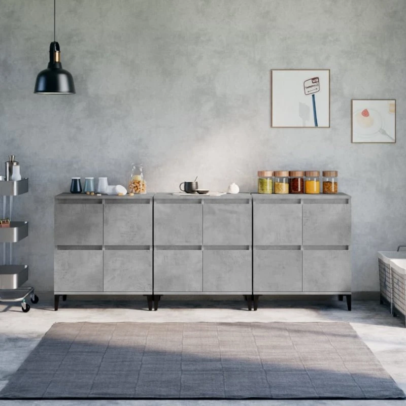 vidaXL skænke 3 stk. 60x35x70 cm konstrueret træ betongrå