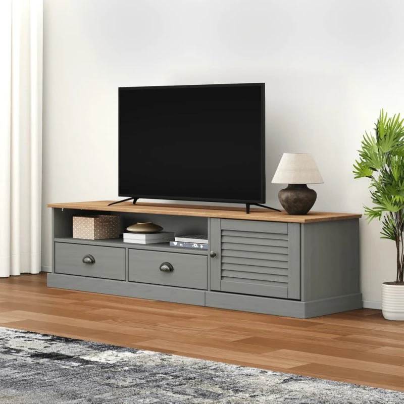 vidaXL VIGO tv-bord 156x40x40 cm massivt fyrretræ, grå