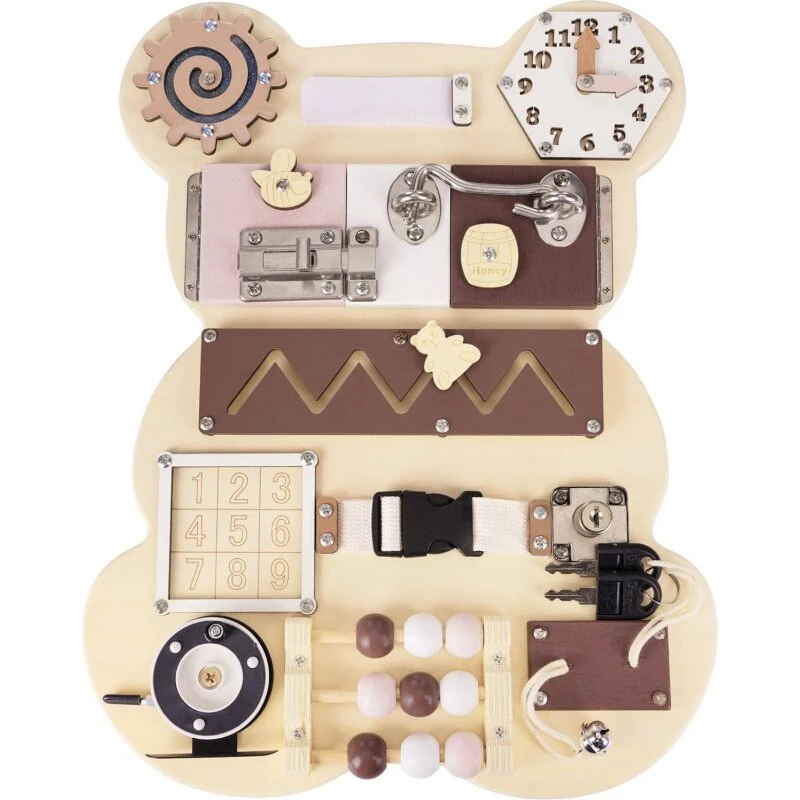 Hemmingsen Kids Aktivitetstavle Bjørn, bærbar - brun, 14 elementer