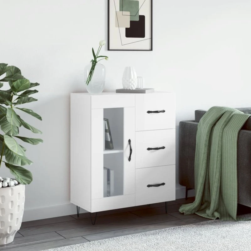 vidaXL skænk 69,5x34x90 cm konstrueret træ hvid højglans