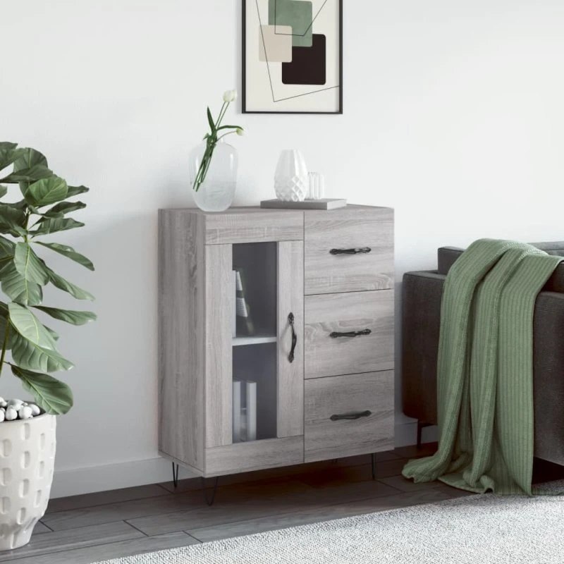 vidaXL skænk 69,5x34x90 cm grå Sonoma-eg