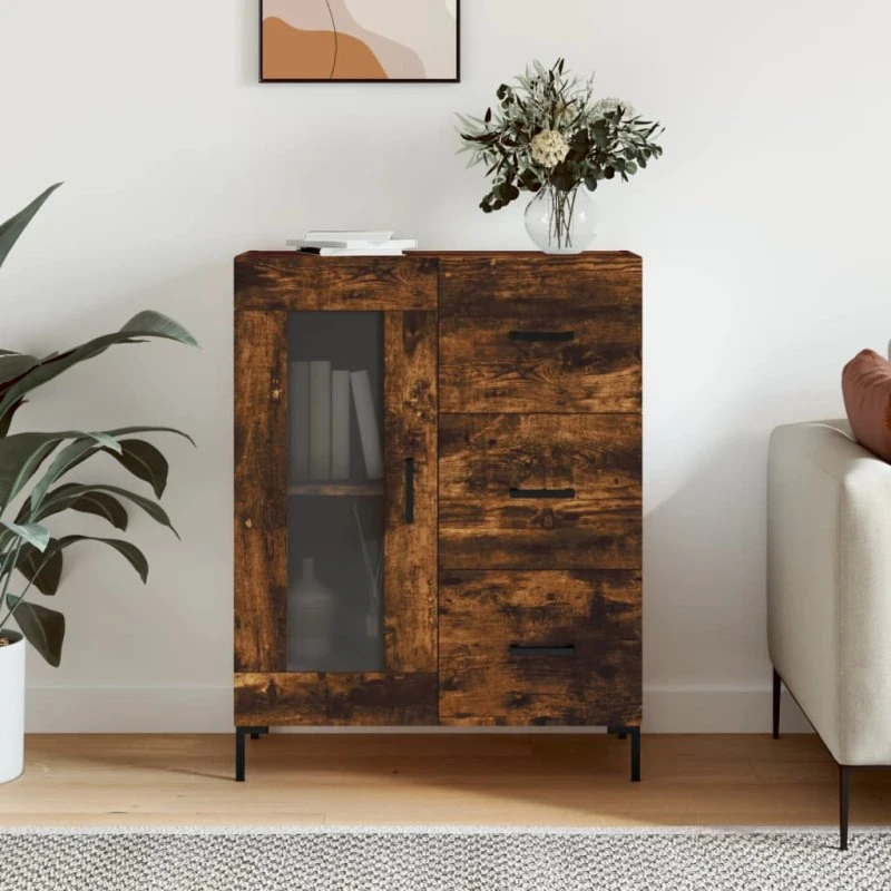 vidaXL skænk 69,5x34x90 cm røget egetræ