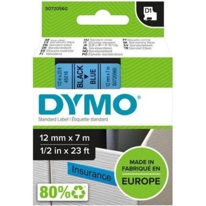 Dymo D1 tape 12 mm x 7 m – sort på blå