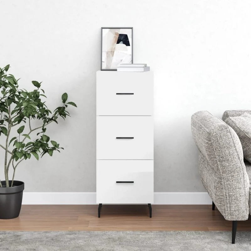 vidaXL Skænk 34,5x34x90 cm konstrueret træ hvid højglans