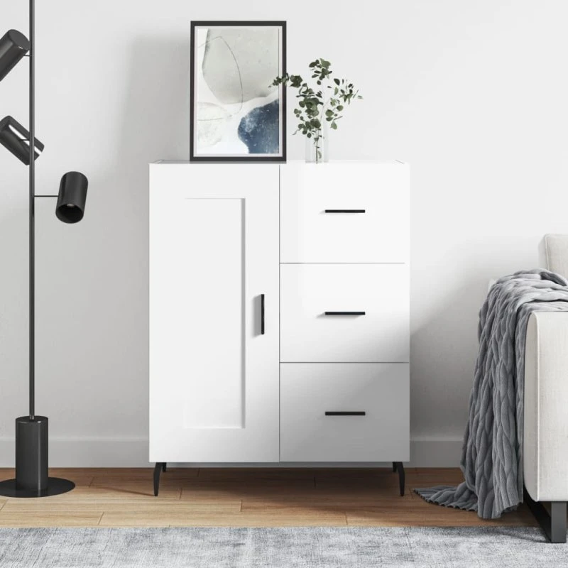 vidaXL skænk 69,5x34x90 cm konstrueret træ hvid højglans