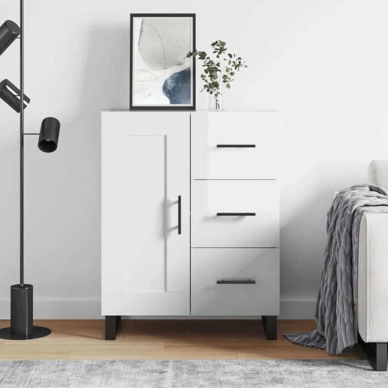 vidaXL skænk 69,5x34x90 cm hvid højglans konstrueret træ