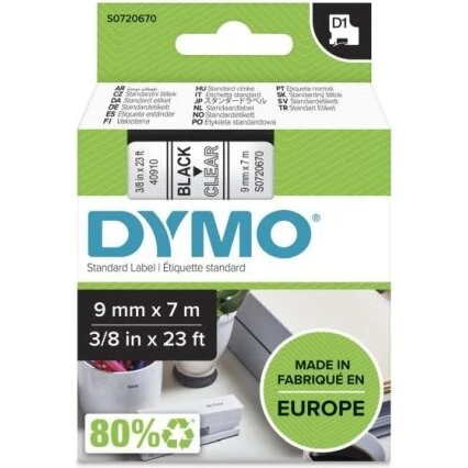 DYMO D1 aftagelig tape 9 mm x 7 m – sort på klar