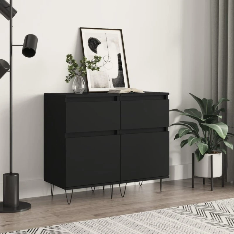 vidaXL Skænke 2 stk. 40x35x70 cm konstrueret træ, sort