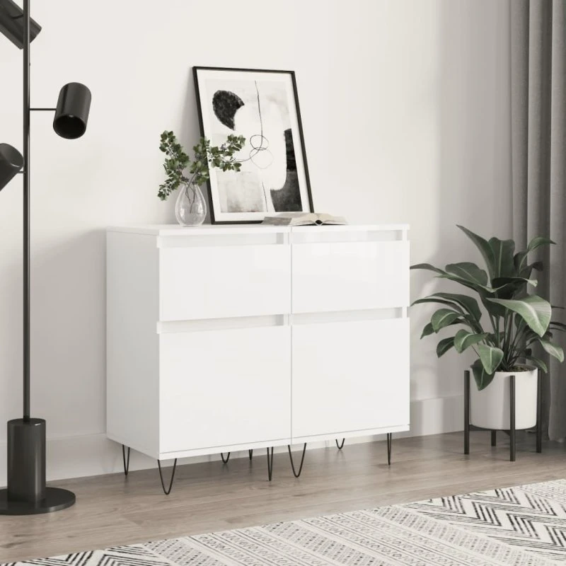 vidaXL Skænk 2 stk. 40x35x70 cm hvid højglans (konstrueret træ)