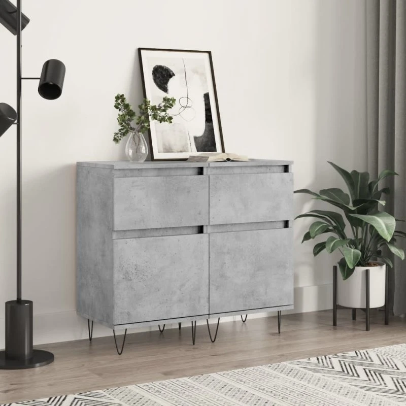 vidaXL Skænk 2 stk. 40x35x70 cm konstrueret træ, betongrå