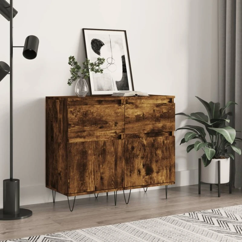 vidaXL Skænke 2 stk. 40x35x70 cm konstrueret træ - røget eg