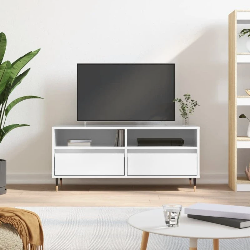 vidaXL TV-bord 100x34,5x44,5 cm konstrueret træ hvid højglans