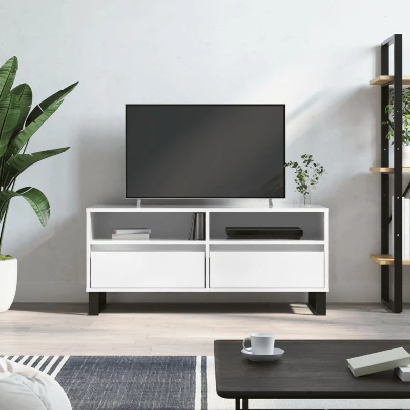 vidaXL TV-bord 100x34,5x44,5 cm konstrueret træ hvid højglans
