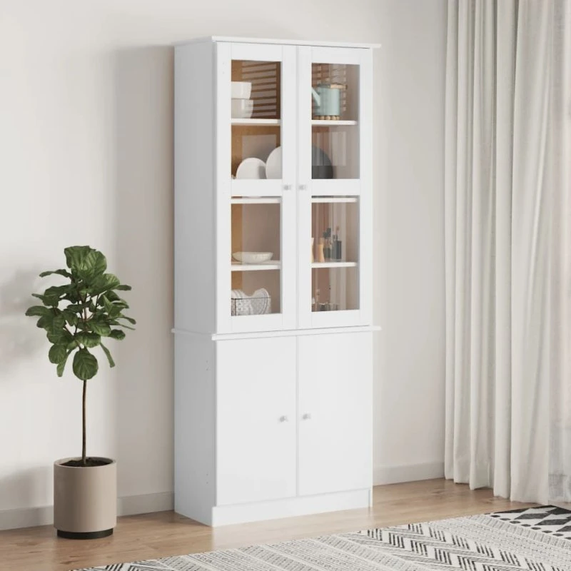vidaXL Vitrineskab ALTA 77x35x186,5 cm hvid, massivt fyrretræ