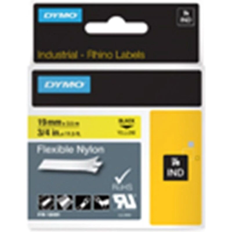 DYMO Rhino tape 19 mm x 3,5 m fleksibel nylon, sort/gul