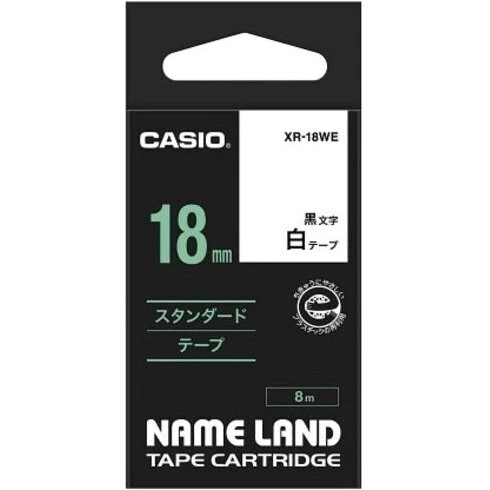 Casio XR-18WE etikettape 18 mm sort på hvid