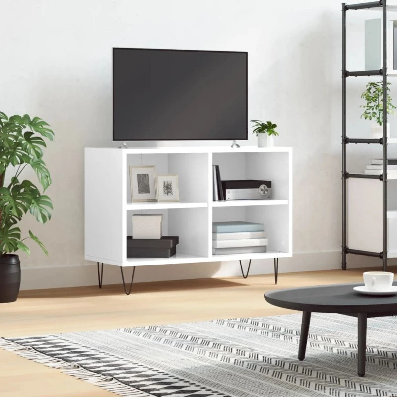 vidaXL TV-bord 69,5x30x50 cm konstrueret træ hvid højglans