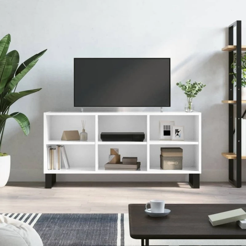 vidaXL TV-bord 103,5x30x50 cm konstrueret træ hvid højglans
