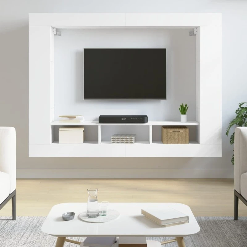 vidaXL TV-møbel 152x22x113 cm konstrueret træ - hvid