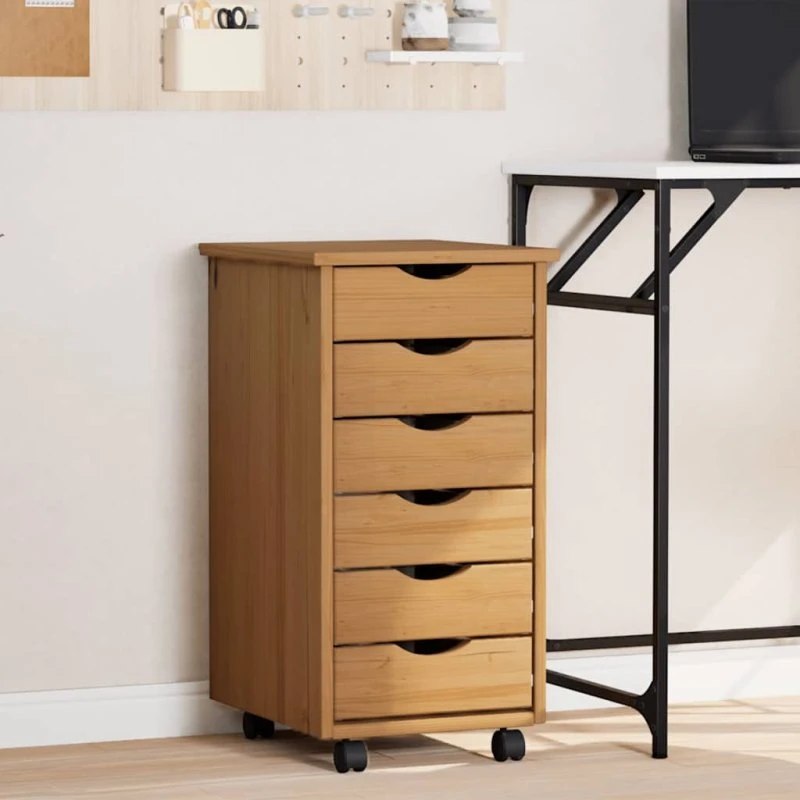 vidaXL skuffeskab MOSS massivt fyrretræ gyldenbrun 34×39×65,5 cm