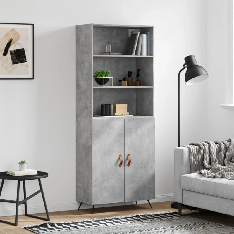 vidaXL højskab 69,5x34x180 cm konstrueret træ betongrå, 2 låger