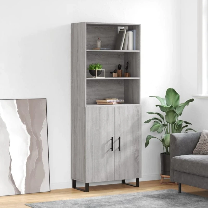 vidaXL højskab 69,5x34x180 cm konstrueret træ, grå Sonoma-eg