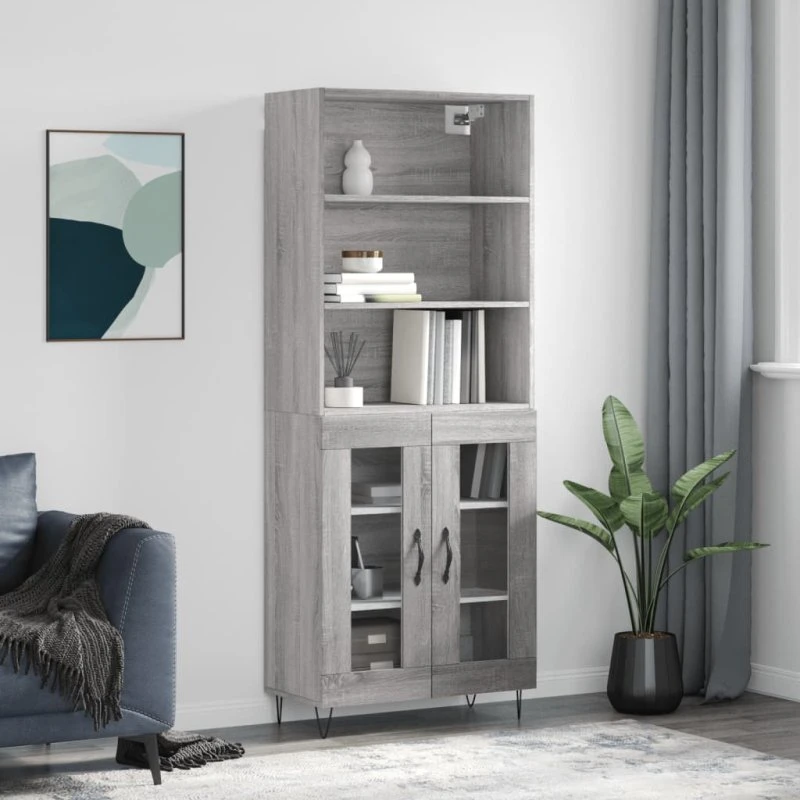 vidaXL højskab 69,5x34x180 cm konstrueret træ, grå Sonoma-eg