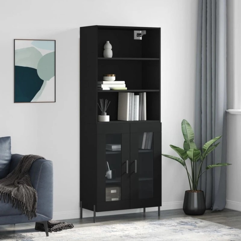 vidaXL Højskab 69,5x34x180 cm sort, konstrueret træ