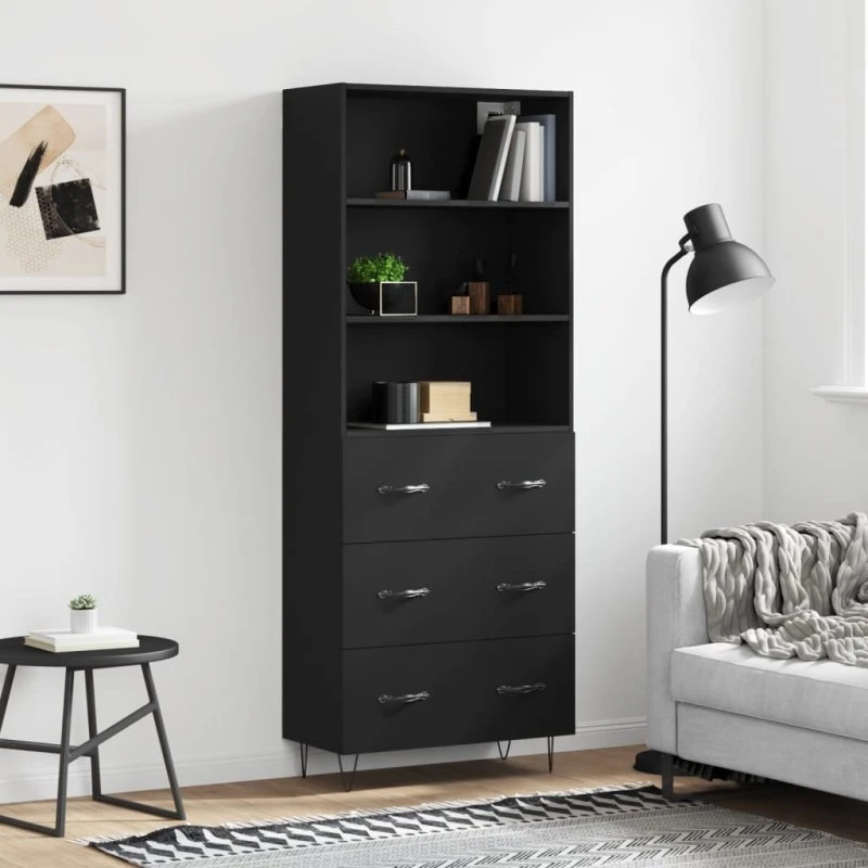 vidaXL højskab 69,5x34x180 cm konstrueret træ, sort