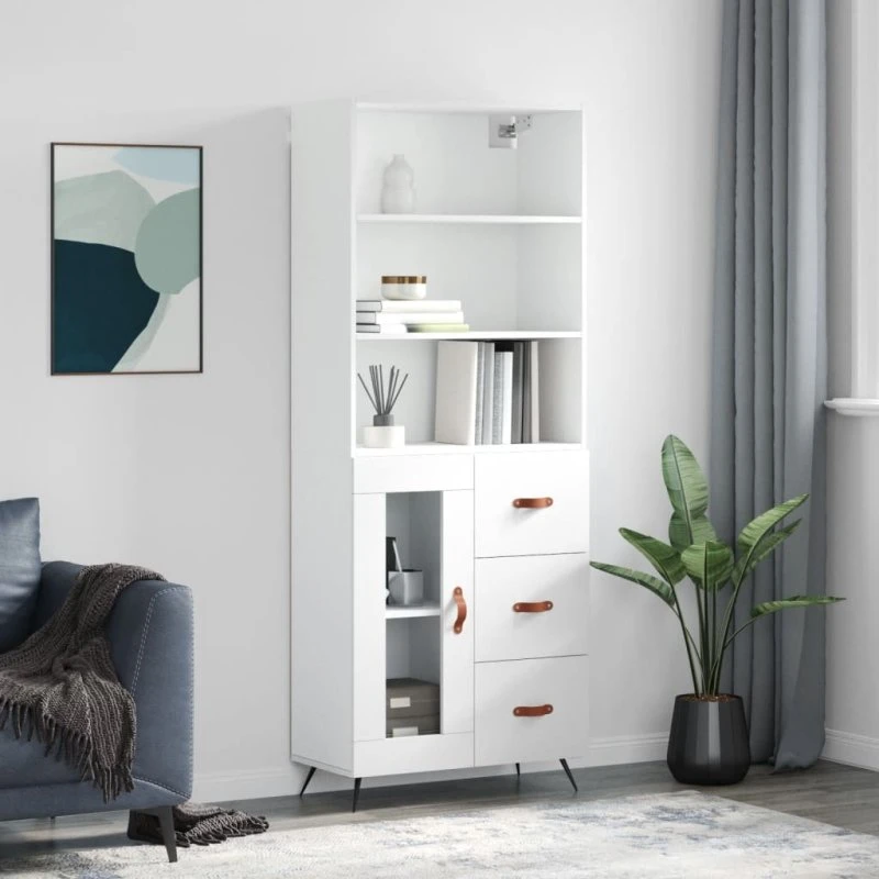 vidaXL højskab 69,5x34x180 cm konstrueret træ hvid med glaslåge
