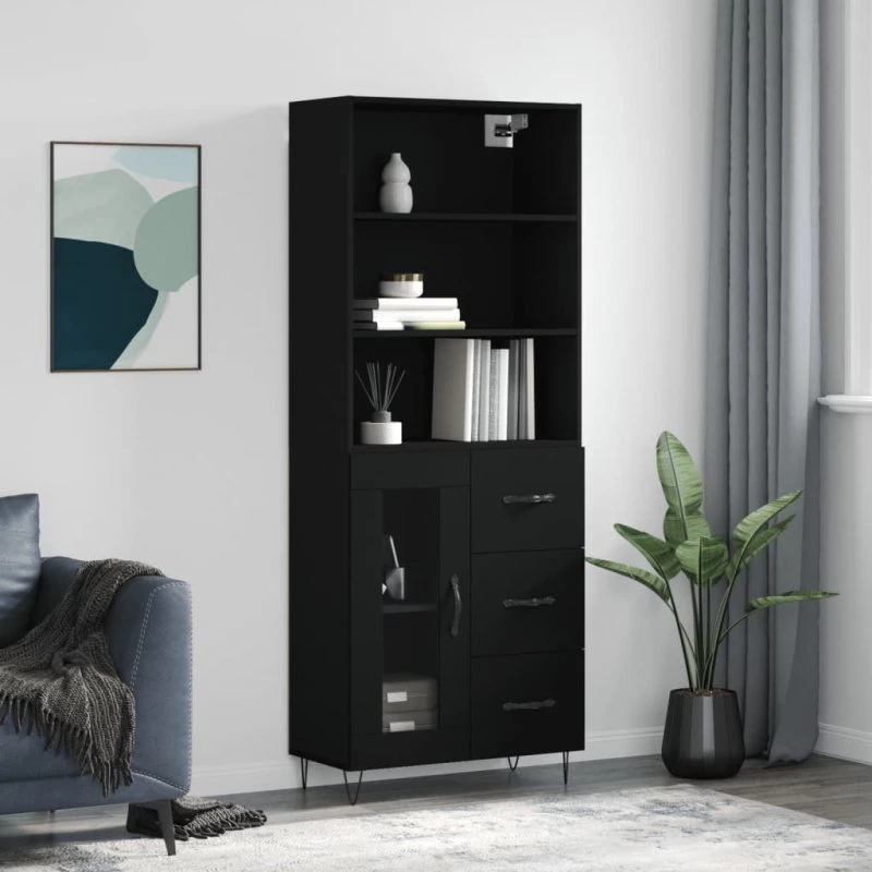 vidaXL højskab 69,5x34x180 cm konstrueret træ, sort