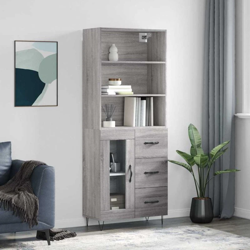 vidaXL højskab 69,5x34x180 cm grå Sonoma-eg