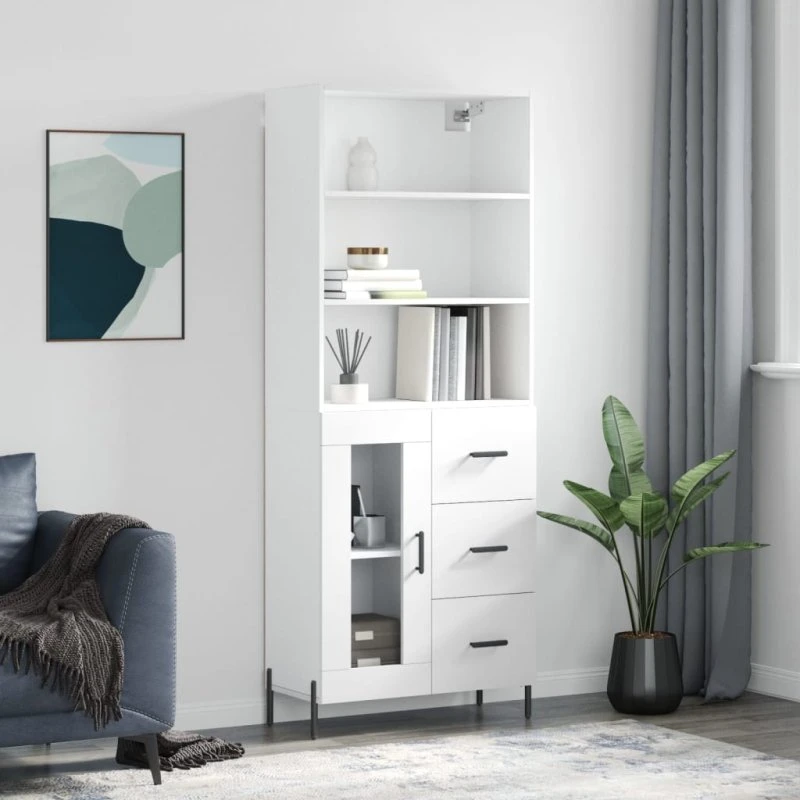 vidaXL højskab konstrueret træ 69,5x34x180 cm hvid, 1 glaslåge
