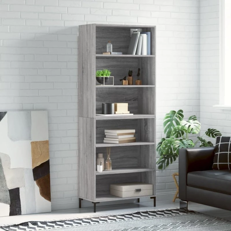 vidaXL reol 69,5x32,5x180 cm konstrueret træ, grå Sonoma-eg