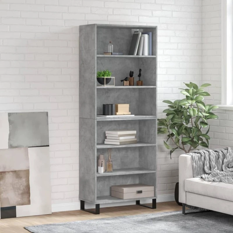 vidaXL reol i konstrueret træ 69,5x32,5x180 cm betongrå
