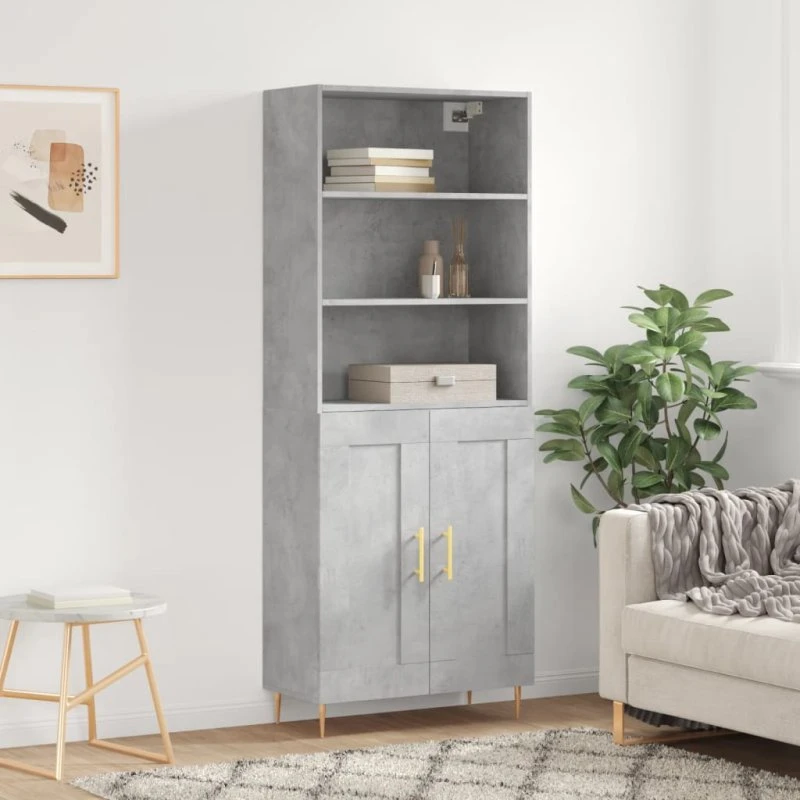 vidaXL højskab 69,5x34x180 cm konstrueret træ - betongrå