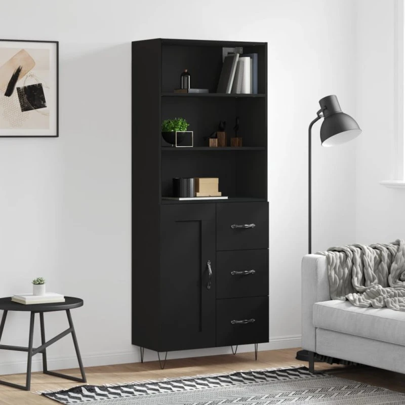 vidaXL højskab 69,5x34x180 cm konstrueret træ, sort
