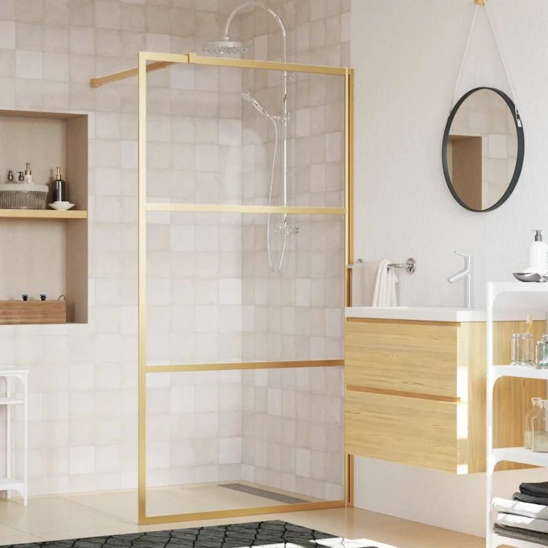 vidaXL brusevæg 115x195 cm klart sikkerhedsglas guldfarvet