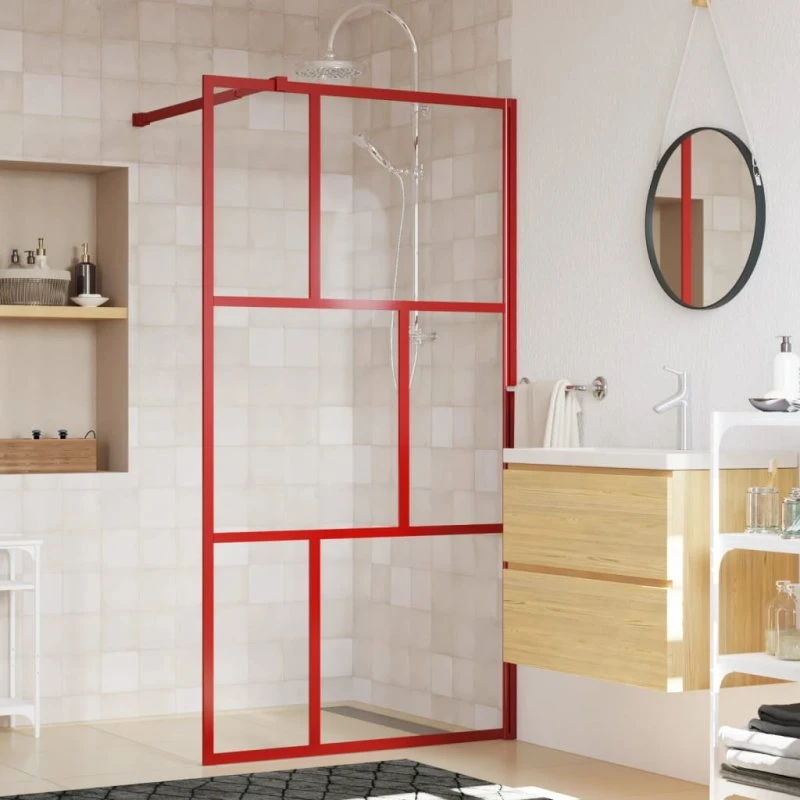 vidaXL brusevæg 100x195 cm klart sikkerhedsglas, rød