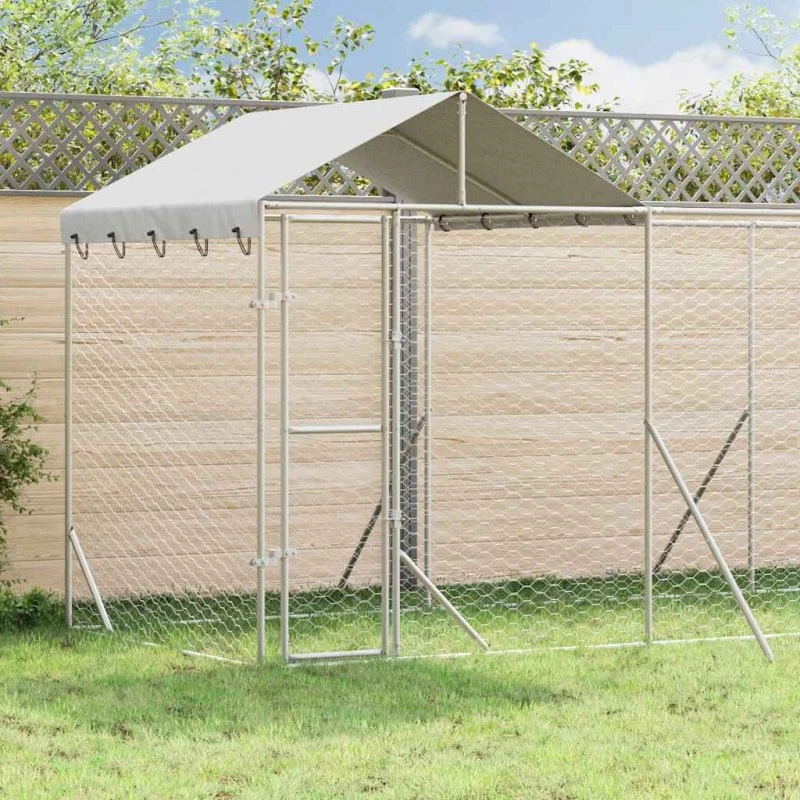 vidaXL udendørs hundegård m. tag 10 x 2 x 2,5 m galvaniseret stål